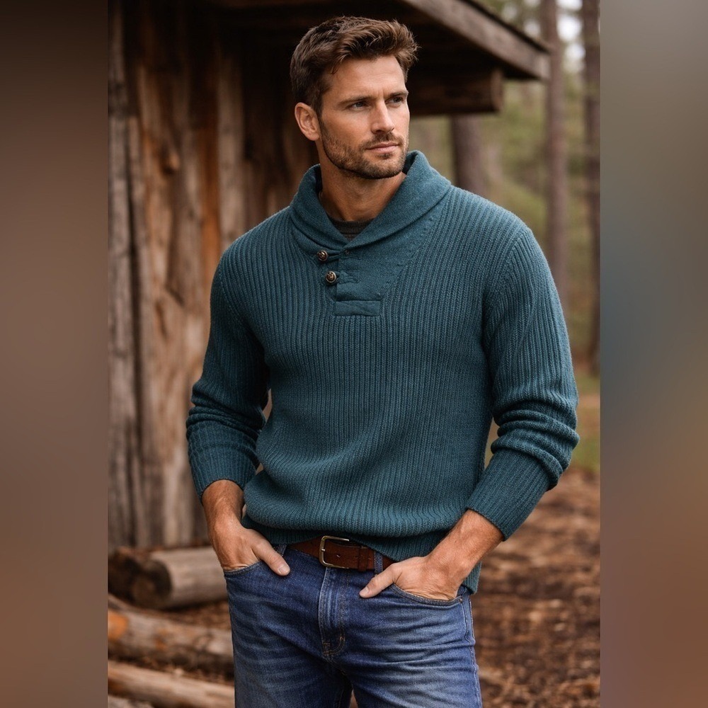 Duluth Trading Shawl Collar Sweater 2XL Blue Green Cotton Wool Brigadier